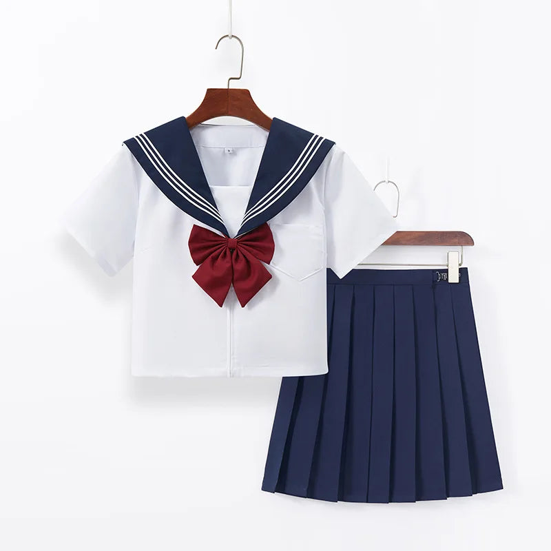 Summer pleated skirt set,sailor suit,student uniform set skirt,Japanese-style white three-book basic school uniform pleatedskirt