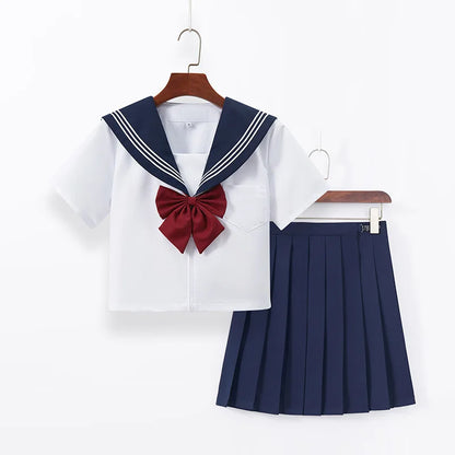 Summer pleated skirt set,sailor suit,student uniform set skirt,Japanese-style white three-book basic school uniform pleatedskirt