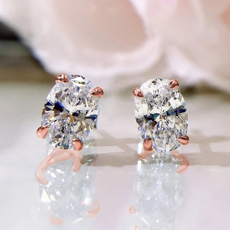 Huitan Simple Stud Earrings with Oval CZ for Lady Daily Wear Ear Accessories Teens Low-key Women's Earrings Statement Jewelry