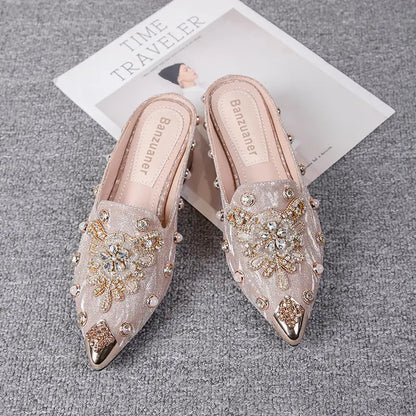 Mules Shoes Women Sandals Ladies Elegant Rhinestone Designer Mirror Luxury Party Slipper Summer New 2026 Slippers Fashion Roman