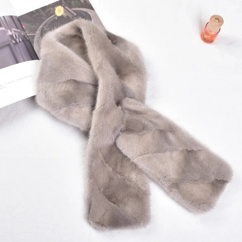 Besfilin Genuine Real Mink Fur Unisex Scarf Double-Sided Solid Color Patchwork Warmth for Men And Women Spring Autumn Winter