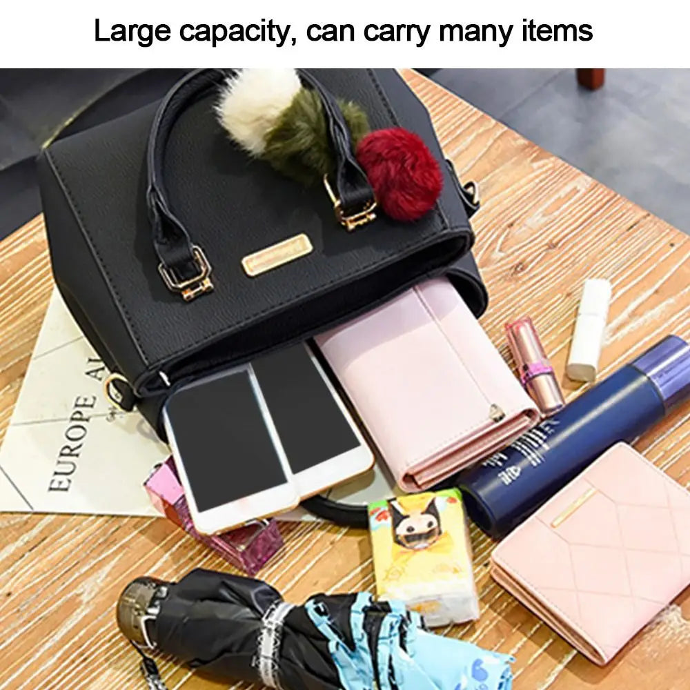 Simple Fashion Shoulder Bags PU Leather Solid Color Embossed Crossbody Bag Large Capacity with Pendant Female Messenger Bag