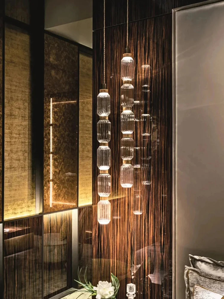 Creative Design Trendy Modern Glass Lamp Modern Home Decor Living Room Pendant Lights LED Foyer Hanging Lamp Long Table Lustre