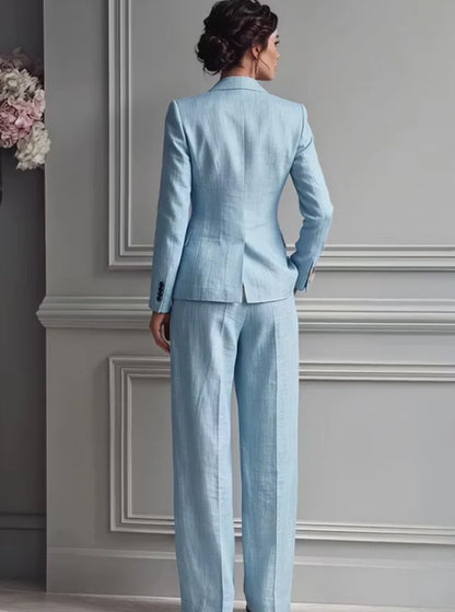 Autumn New Women's Long-sleeved Suit Shirt 2-piece Set Fashion Pocket Suit Collar Slim Temperament Female Office Trousers Suit