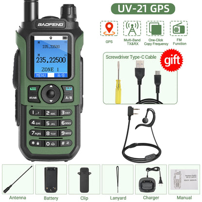 Baofeng UV-21 PRO Walkie Talkie GPS Portable Long Range Mutli-Band Wireless Copy Frequency Type-C Charger Radio Upgrade UV17 PRO