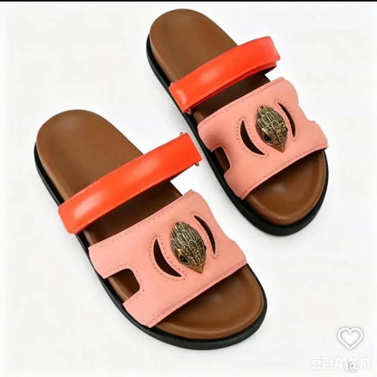 2026 New Fashion Color Matching Design Thick-soled Beach Slippers Women's Summer Trendy Style Metal Decorated Open-Toe Slippers