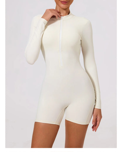 Summer V Back Scrunch One-Piece Suit Push Up Sports Jumpsuit Woman Fitness Zipper Overalls Workout Rompers Women Gym Bodysuits