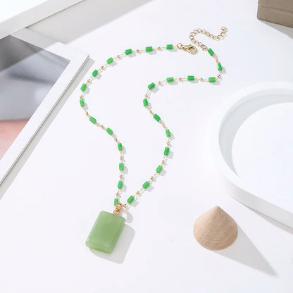 1pc Elegant Green Plain Bamboo Chain Pendant Necklace for Women Daily Jewelry Chic Sweater Chain Tassel Jade Gifts Accessories