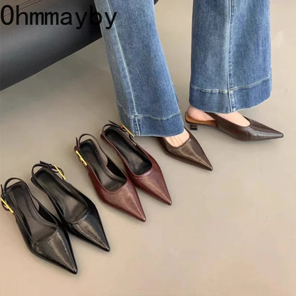 Designer Luxury Summer Pointed Toe Women Sandals Fashion Singbacks Mules Shoes Ladies Elegant Low Heel Stripper Party Sandalias