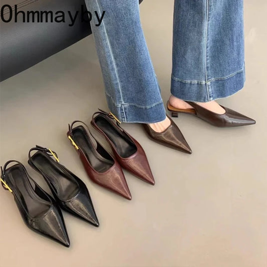 Designer Luxury Summer Pointed Toe Women Sandals Fashion Singbacks Mules Shoes Ladies Elegant Low Heel Stripper Party Sandalias