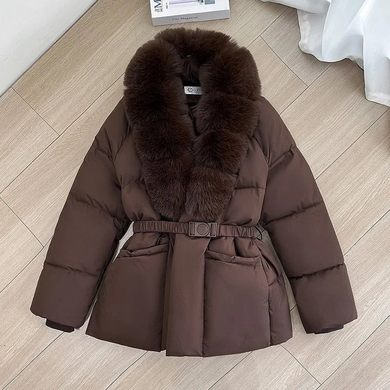 2026 Winter Coat New Women's Cotton Jacket Clothing Large Fur Collar Cold Protection Warmth Parker Thicke Waist Cotton Overcoat