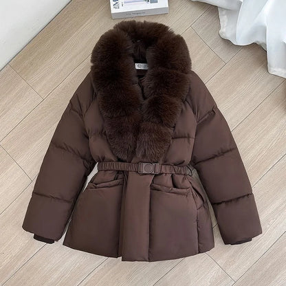 2026 Winter Coat New Women's Cotton Jacket Clothing Large Fur Collar Cold Protection Warmth Parker Thicke Waist Cotton Overcoat