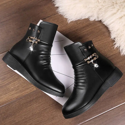 Leather Women Boots 2024 Winter Thick Wool Lined Genuine Leather Women Snow Boots Large Size Women Winter Shoes