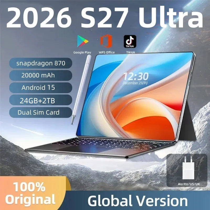 2026 S27 Ultra 12 inch Android 15 5G tablet 24GB+2TB 20000mAh original global version Snapdragon 8gen3 dual card WIFI 4K HD Tab