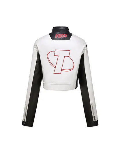 Women's Embroidered White PU Leather Jacket Motorcycle Wear Trendy Jazz Dance Autumn 2025 Collection New Arrival