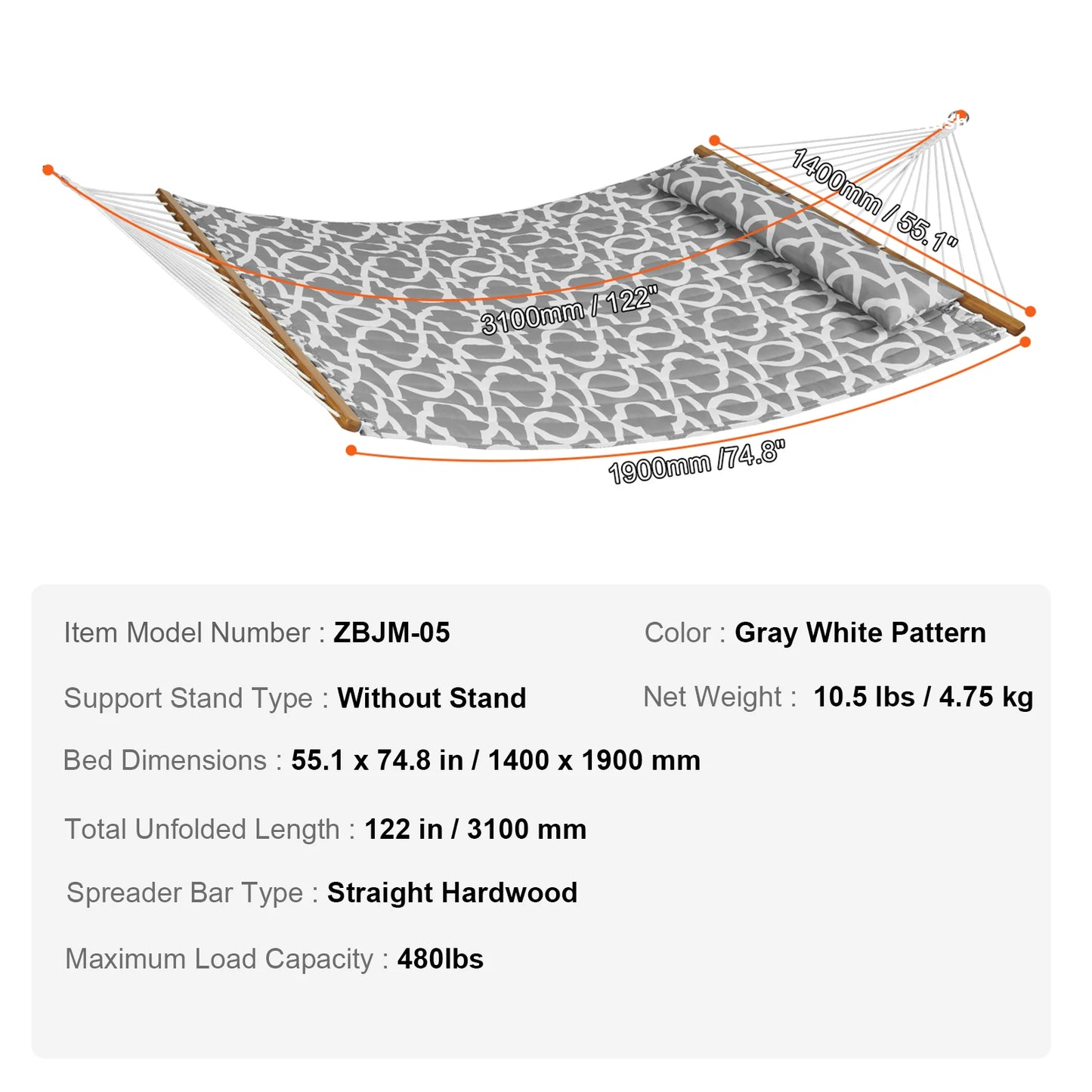SucceBuy Two Person Hammock with Stand Included Double Hammock with Curved Spreader Bar and Detachable Pillow and Portable Bag