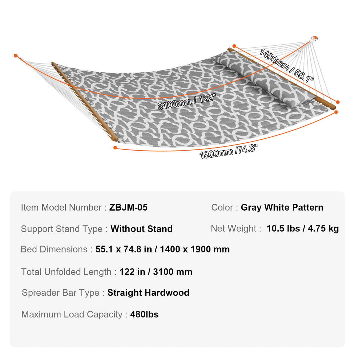 SucceBuy Two Person Hammock with Stand Included Double Hammock with Curved Spreader Bar and Detachable Pillow and Portable Bag