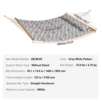 SucceBuy Two Person Hammock with Stand Included Double Hammock with Curved Spreader Bar and Detachable Pillow and Portable Bag