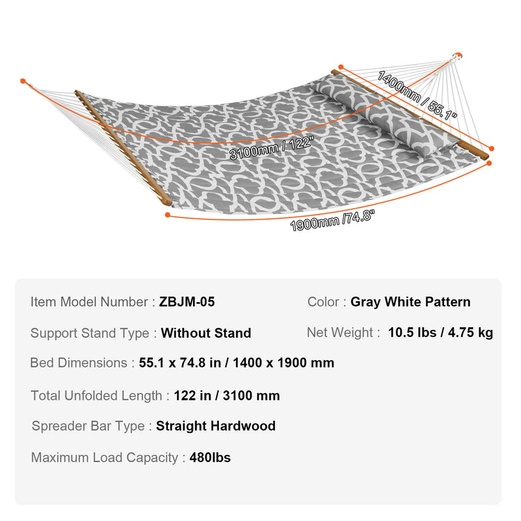 SucceBuy Two Person Hammock with Stand Included Double Hammock with Curved Spreader Bar and Detachable Pillow and Portable Bag