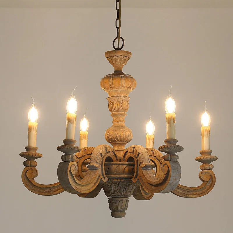 Antique White Wood Chandeliers Mid Century Chandelier Vintage French Hanging Chandeliers Classic 5/6/8 Lights Dining Living Room