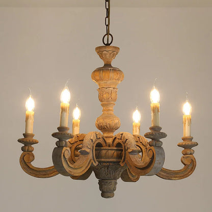 Antique White Wood Chandeliers Mid Century Chandelier Vintage French Hanging Chandeliers Classic 5/6/8 Lights Dining Living Room