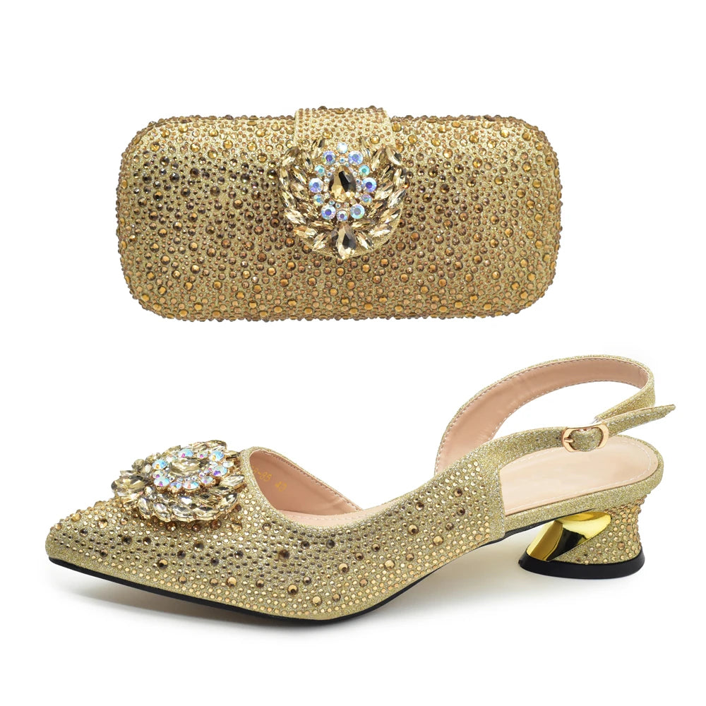 Latest Purple Italian Matching Shoes and Bag Sets Luxury Woman Pumps with Full Diamond Dual Purpose Mini Bag Wedding Shoes Bride