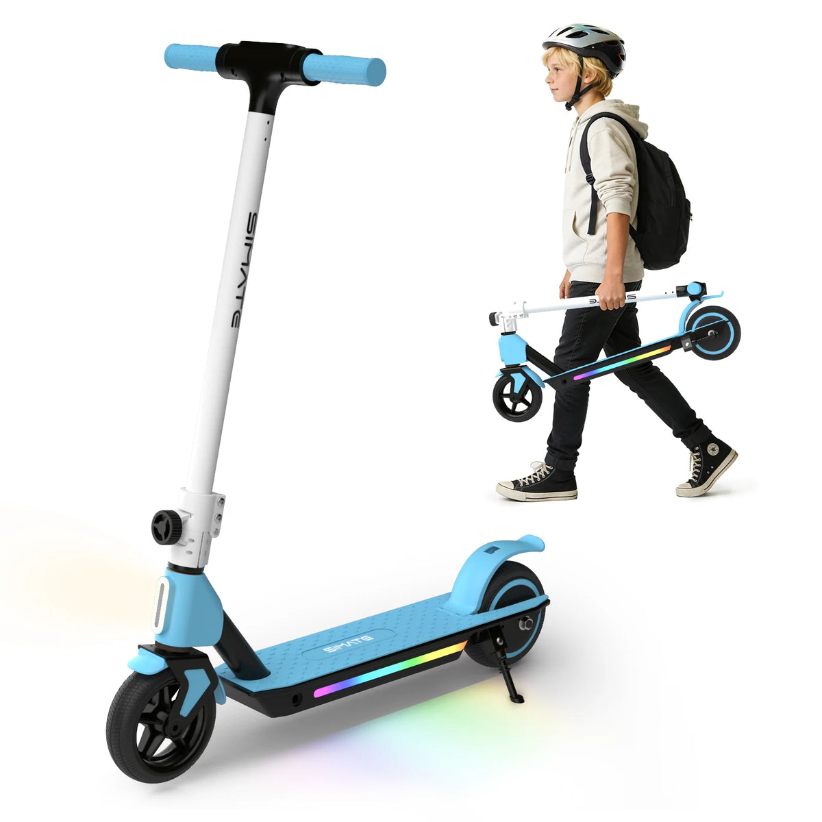 Electric Scooter for Kids Age 6-14, 130W Motor, Kick-Start Boost Scooter 8.7 Mph Speed, Foldable, Deck Lights & Dual Braking System
