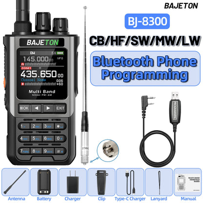 BAJETON BJ-8300 10W Ham Radio Shortwave HF SSB CB Walkie Talkie AM USB LSB CW Bluetooth Programming Handheld Two Way Radio