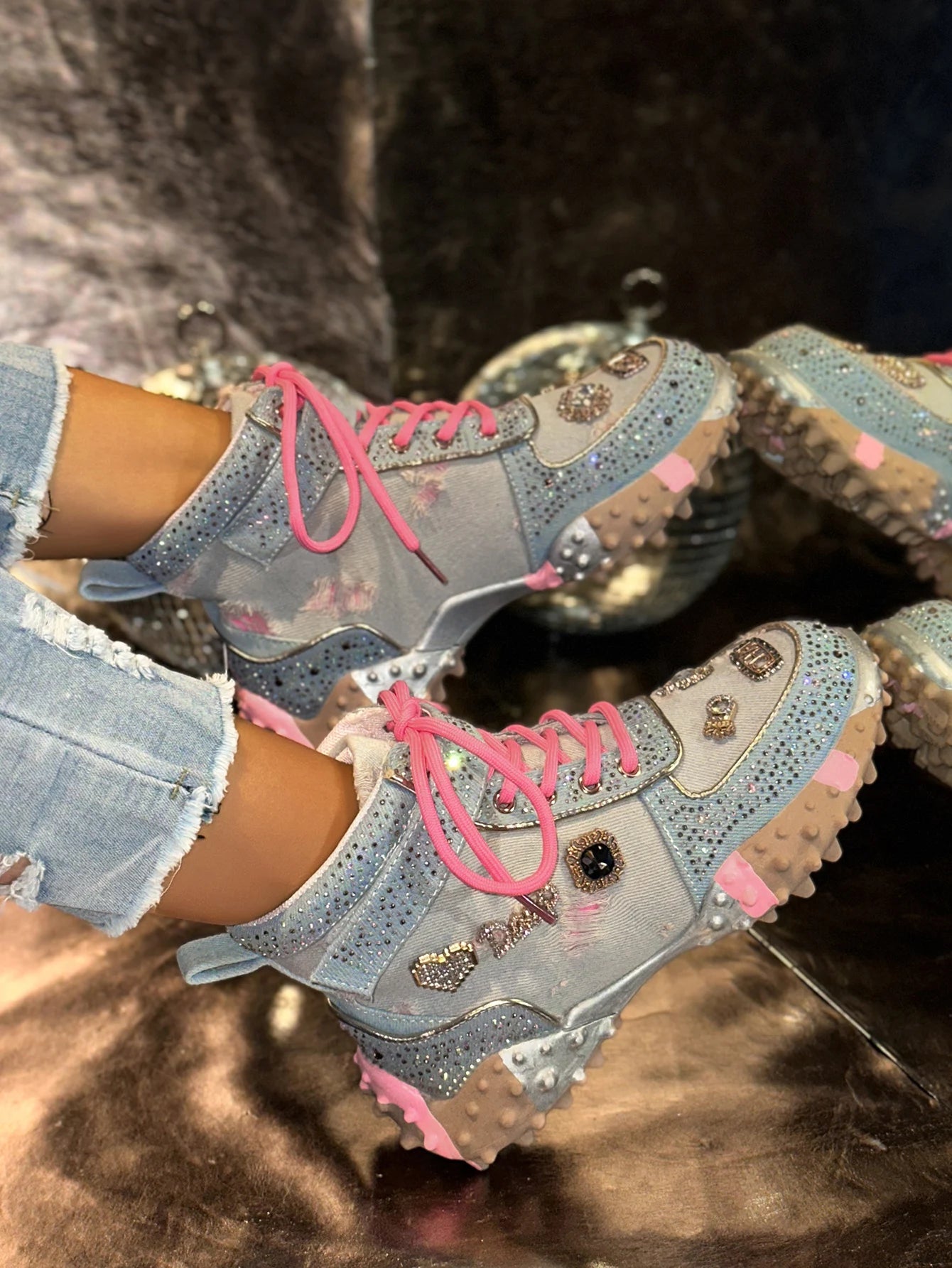 Women Rhinestone Casual Luxury Sneakers Diamond High-Top Designer Boots Thick Bottom Shoes Female Tennis Outdoors Walking Shoes