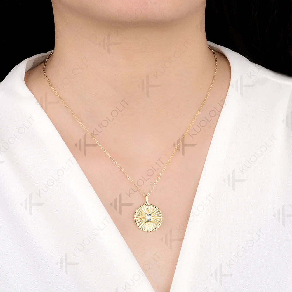 Kuololit 0.4CT Emerald Cut Cyan Moissanite Necklace for Women Solid 14K 10K 925 Sliver Yellow Gold Necklace Christmas Gift Party