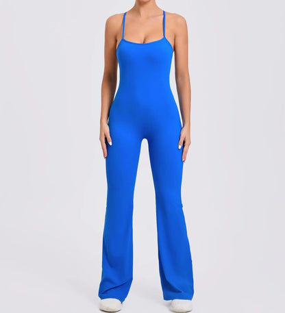 Sports Overalls for Women Sportswear Flared Jumpsuit Woman Padding Jumpsuits Gym Combinaison Femme Coffee Gray Navy Blue Red