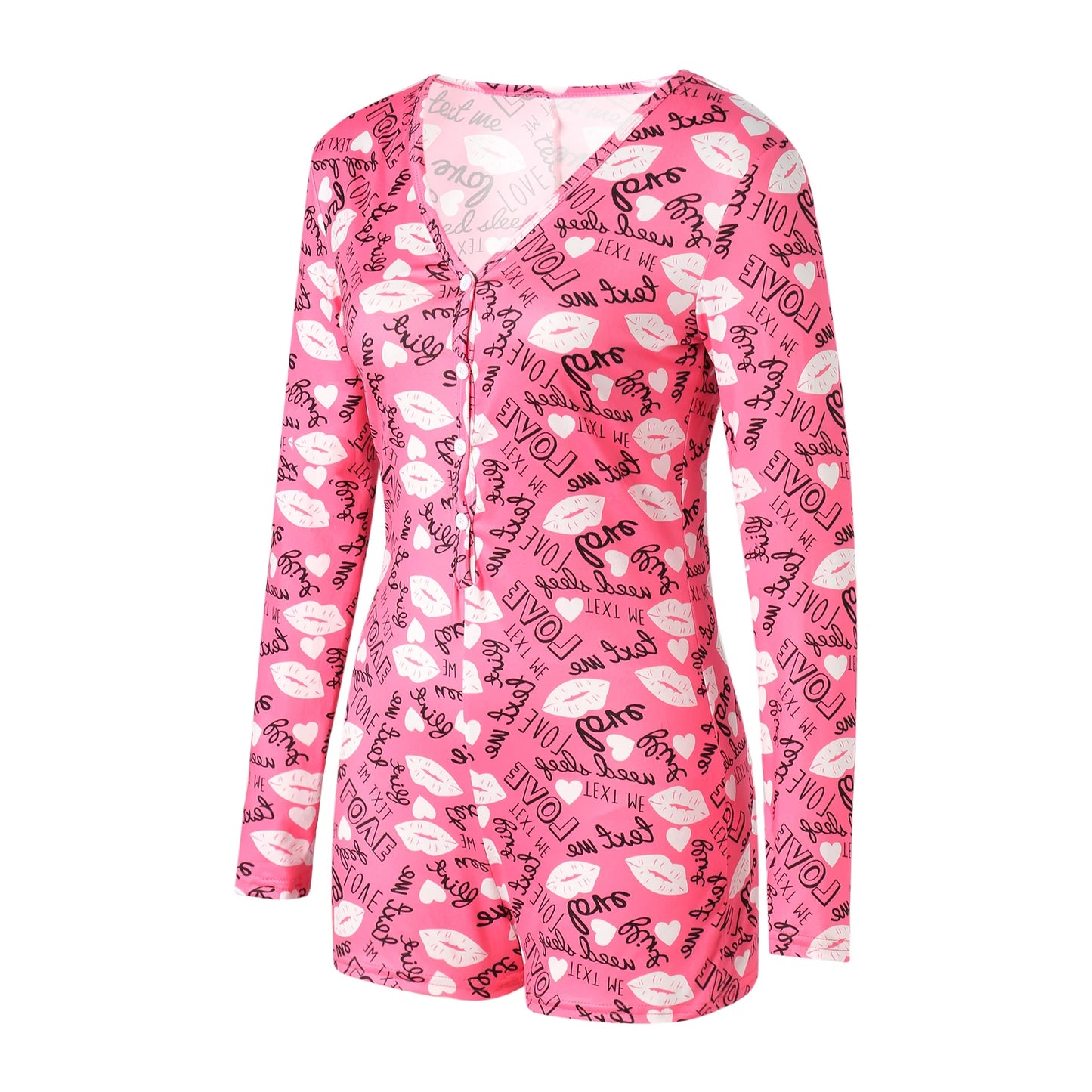Combhasaki Women's Sexy High Waist Functional Buttoned Flap OnesEies Casual Pattern Print Romper Long Sleeve Playsuit Homewear
