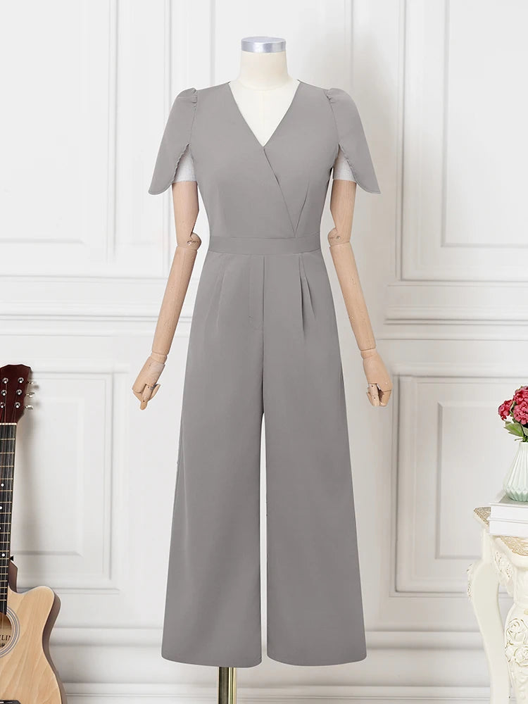 2025 ZANZEA Fashion Summer Women Party Jumpsuits Short Sleeve V-Neck Casual Rompers Playsuits Solid Elegant Pockets Streetwear