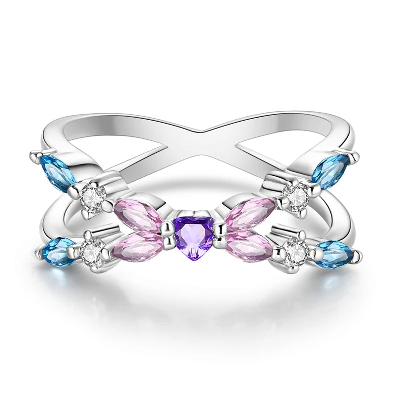 LAZA 925 Sterling Silver Colorful Rings Sparking Zirconium Bowknot Moon Sun Original Ring For Women Anniversary Wedding Gifts