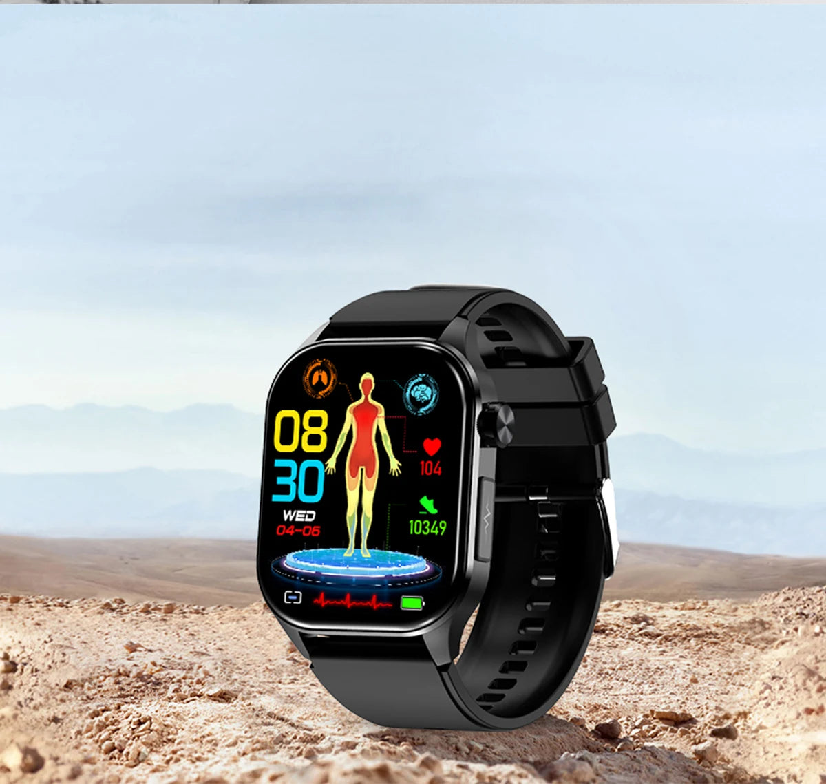 ET580 Smart Watch Men 2.04inch AMOLED Large Screen Bluetooth Call ECG Blood Pressure Oxygen Health Monitor SOS Smartwatch