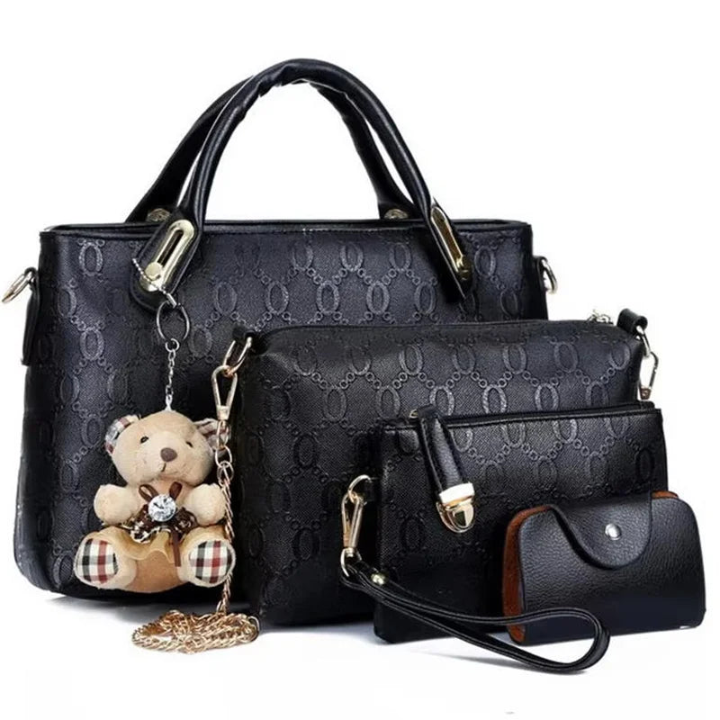 Multifunction 4pcs/Set Women Bag PU Leather Luxury Designer Bags Handbag Messenger Bag Shoulder Bag Wallet Bags Storage Bag
