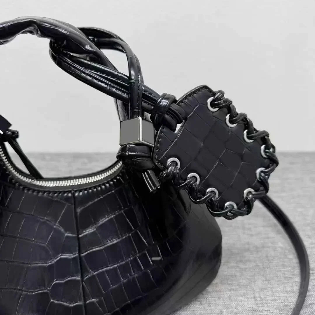 2026 New Y2K French Fashion Design Black Crescent Bag Female Saddle Bag with Cosmetic Mirror for Woman Shoulder Bags Purse