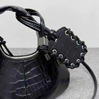 2026 New Y2K French Fashion Design Black Crescent Bag Female Saddle Bag with Cosmetic Mirror for Woman Shoulder Bags Purse