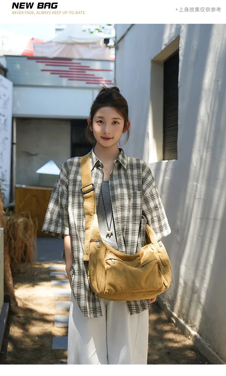 100% Cotton Shoulder Bags Women Large Capacity Canvas Tooling Packages Korea Style Cloth Crossbody Bags Solid Messenger Bags