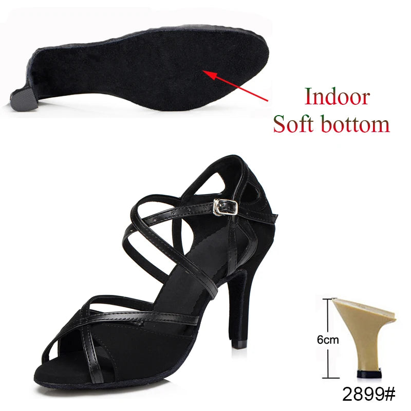 Latin Shoes Salsa Tango Ballroom Party Sports Women's Shoes Red Black Girls High Heel Summer Sandals Outdoor Women's Dance Shoes