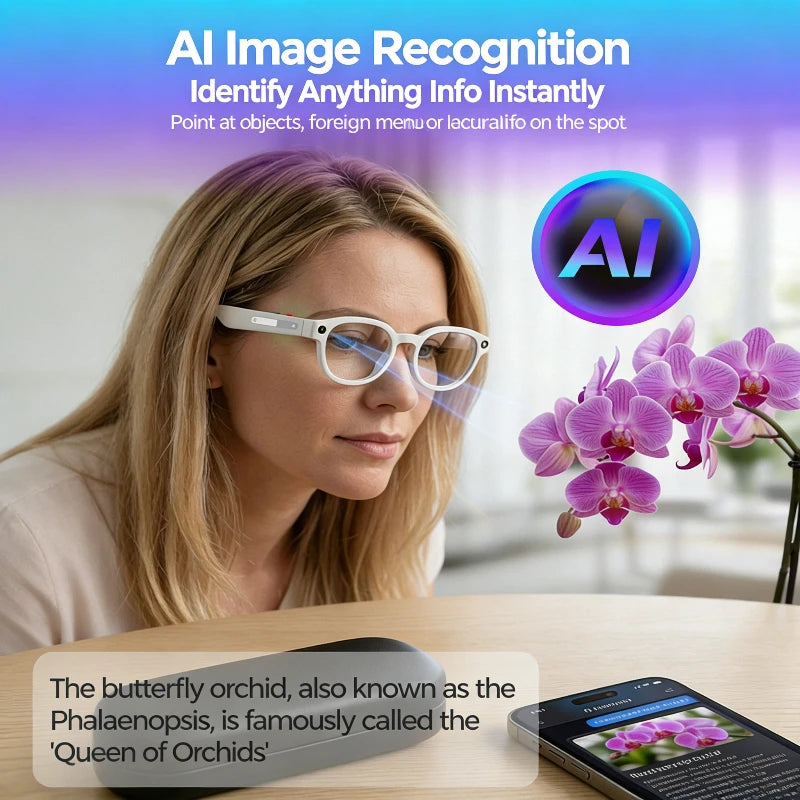 Smart Glasses 2MP Video Camera Multifunctional AI Translation Conversation Recording Music Control Wifi Transmission 2026