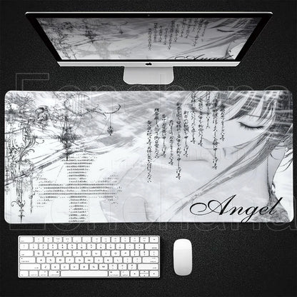 Black White Angel Mouse Pad Large PC Gaming Anime Pretty Girl DeskMat XXL Cartoon Laptop Keyboard Gamer Accessories Office Setup