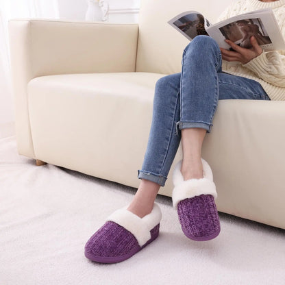 Pallene Winter Women's Fur Slippers Soft Sole Memory Foam Indoor Cotton Shoes Plush Lining Knit Slides Fluffy Men House Slippers