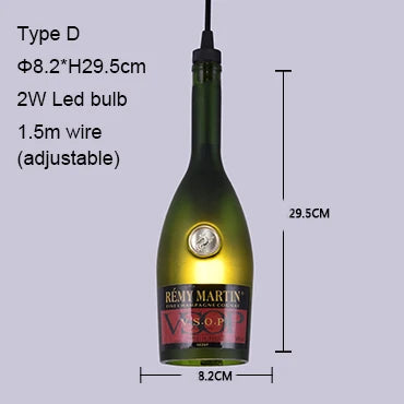 Retro Industrial Loft Wine Bottle Pendant Lights Restaurant Cafe Bar Glass Hanging Lamp Clothing Store Lustre Indoor Lighting