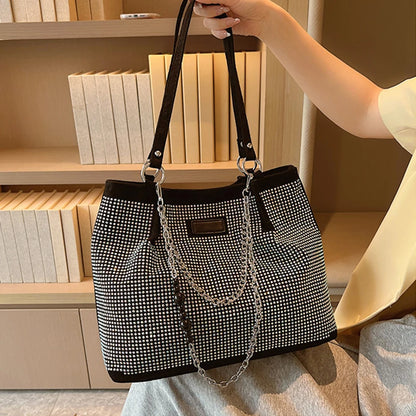 2024 Fashion Women Bling Diamonds Handbag Large Capacity PU Leather Big Totes Designer Female Chain Shoulder Bags Shopping Bags