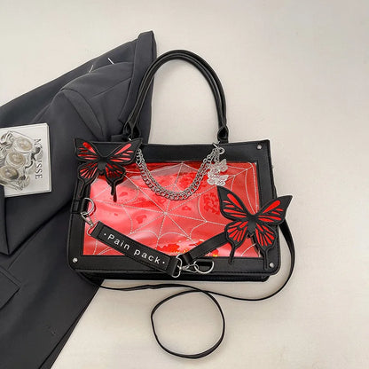 Sweet Y2k Lolita Butterfly Chain Shoulder Bags Trendy Gothic Harajuku Ita Bag Japanese Chic Women Transparent Handbags Crossbody