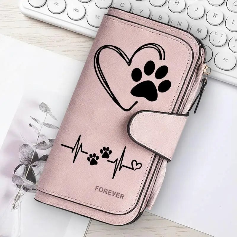 Heart-Shaped Animal Paw Butterfly Print Design Women Wallets Card Coin Wallet for Girls Purse ID Wallets Female Coin Purse Gift