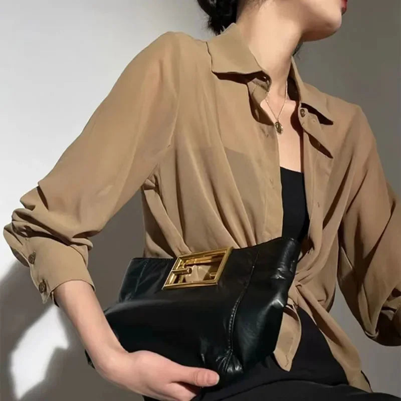 SMVP Chiffon Blouse for Women 2025 New Summer Sheer Mesh Long Sleeve Sun Protection Shirts Korean Fashion Office Lady Shirt Tops