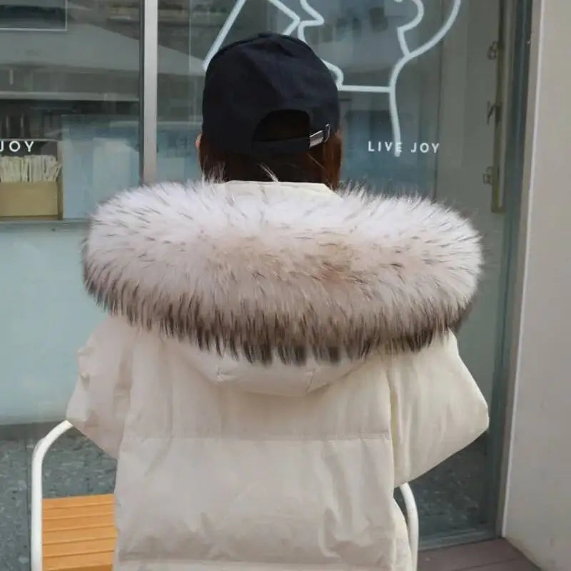 Raccoon Fur Collar Real Fur Down Jacket Parka Fur Collar Natural Fur Hood Trim Fur For Women Warm Wraps Furry Fur Scarf for Coat