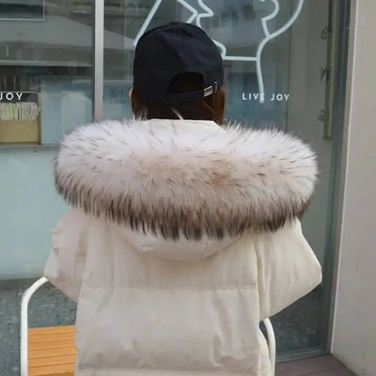Raccoon Fur Collar Real Fur Down Jacket Parka Fur Collar Natural Fur Hood Trim Fur For Women Warm Wraps Furry Fur Scarf for Coat
